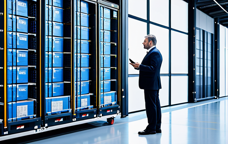 A professional male logistics manager in an impeccable, modest business suit, fully clothed, professional dress, standing in a dynamic, brightly lit, modern air cargo terminal. He is looking thoughtfully at a large holographic display showcasing complex global cargo data, with a subtle gesture towards it. In the background, neatly stacked cargo containers and automated guided vehicles (AGVs) move efficiently. The scene features clean lines and high-tech aesthetics, emphasizing digital transformation. Perfect anatomy, correct proportions, natural pose, well-formed hands, proper finger count, natural body proportions, professional photography, high quality, studio lighting, ultra-detailed. safe for work, appropriate content, fully clothed, professional.