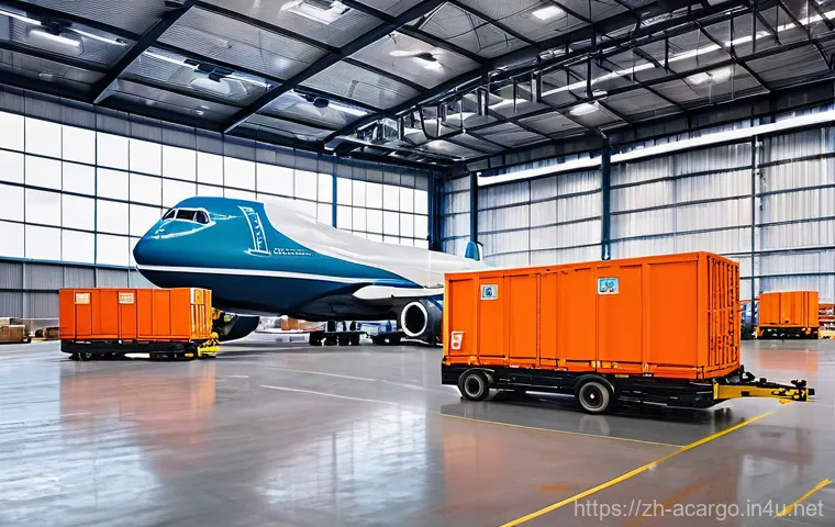 항공화물 경력 초기에 알아야 할 팁 - **Air Cargo Terminal Efficiency**
    A bustling, modern air cargo terminal interior. Workers, dress...