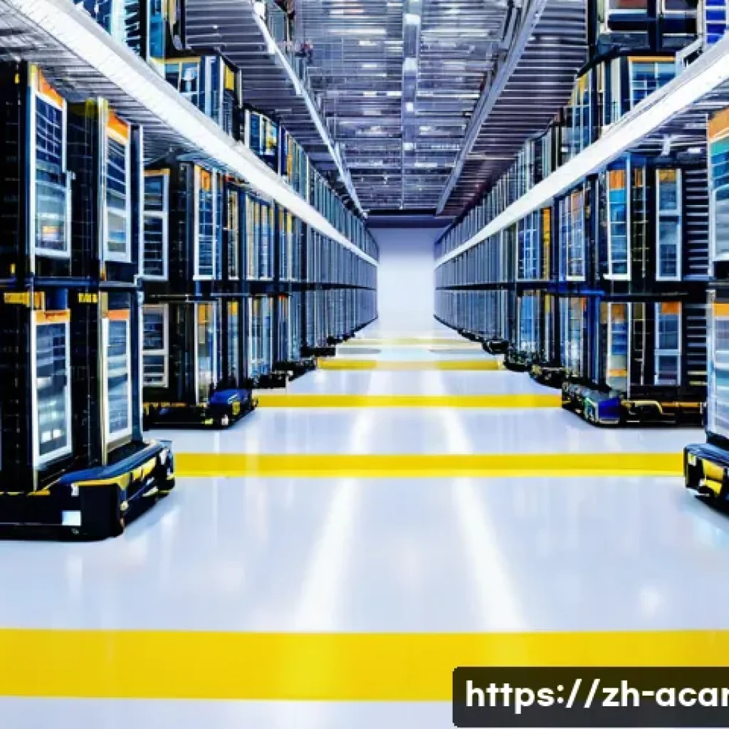 항공화물 관련 최신 기술 동향 - **Prompt: Smart Air Cargo Warehouse Automation**
"A meticulously clean and futuristic automated ...