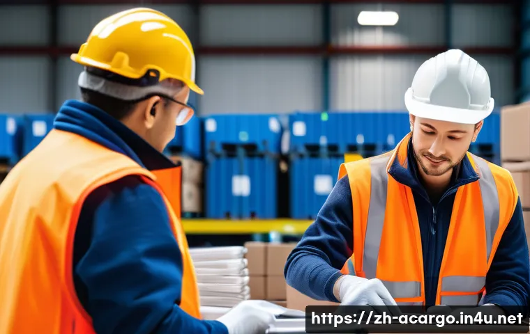 항공화물 전문가로 성장하기 위한 커리어 로드맵 - A modern air cargo logistics hub bustling with activity, featuring workers wearing safety vests and ...