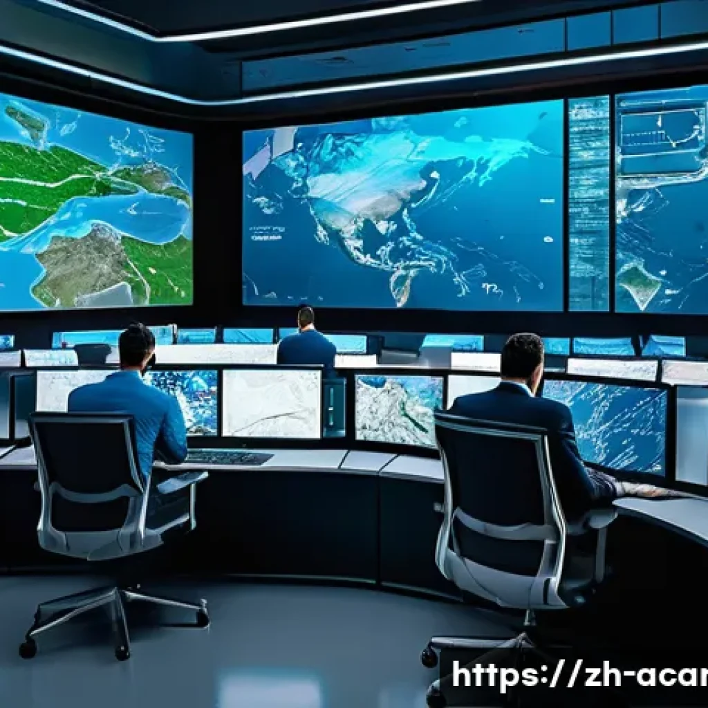항공화물 산업에서 데이터 분석 활용하기 - A high-tech airline cargo control center featuring multiple large digital screens displaying real-ti...