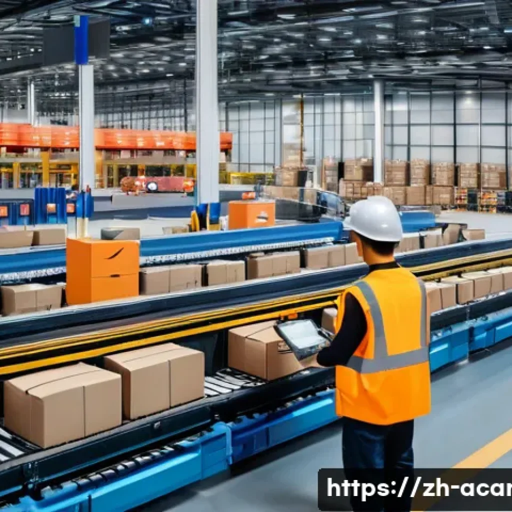 항공화물 처리 시간 단축 방법 - A modern logistics warehouse interior with advanced automated sorting equipment in action, conveyor ...
