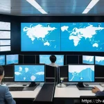 항공화물 전문가가 알아야 할 법적 규제 - A modern, high-tech air cargo compliance control center with professionals analyzing multi-country a...