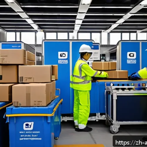 항공화물 리스크 관리 전략 - A detailed scene inside a modern airport cargo terminal showing workers carefully handling fragile p...