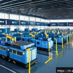 항공화물 공급망 관리 노하우 - A modern, busy airport cargo terminal scene showing advanced digital tracking systems in use: worker...