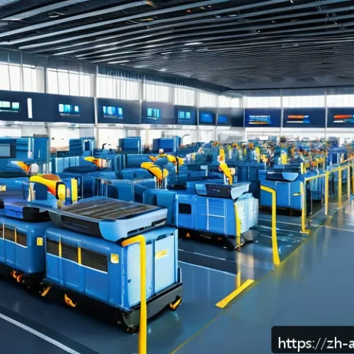 항공화물 공급망 관리 노하우 - A modern, busy airport cargo terminal scene showing advanced digital tracking systems in use: worker...