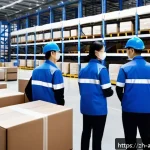 항공화물 배송 추적 시스템 이해하기 - A high-tech airport cargo warehouse scene featuring workers managing shipments equipped with small, ...