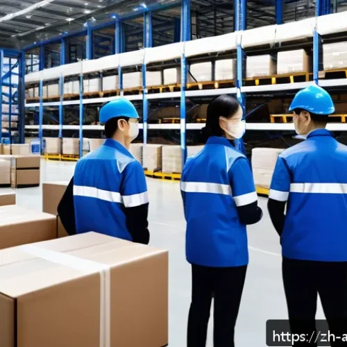 항공화물 배송 추적 시스템 이해하기 - A high-tech airport cargo warehouse scene featuring workers managing shipments equipped with small, ...