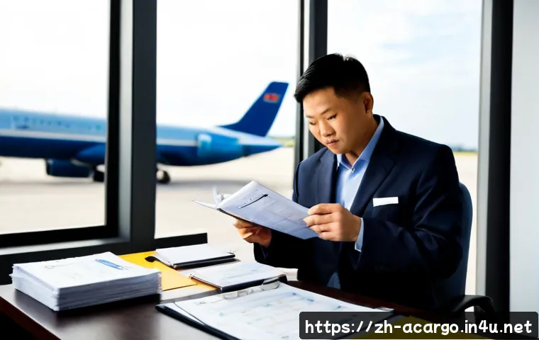 항공화물 전문가 자격 취득 방법 - Photorealistic aviation cargo certification study scene, focused adult professional in neat business...